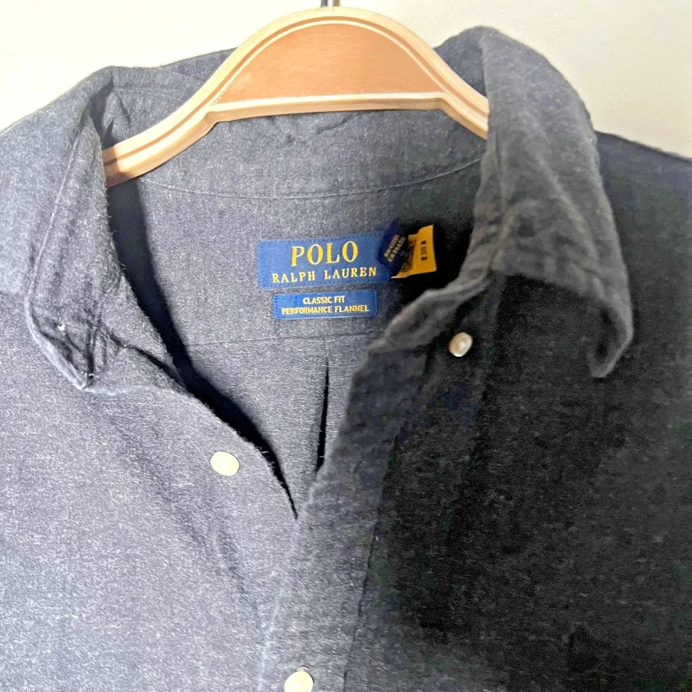Polo‎ Ralph Lauren Flannel Button Up Shirt Mens Medium Gray Classic Performance